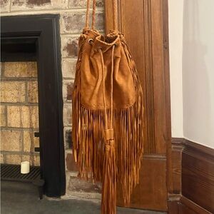 Antik Batik Gorgeous 100% leather Suede Honey- Brown Fringed Shoulder Bag